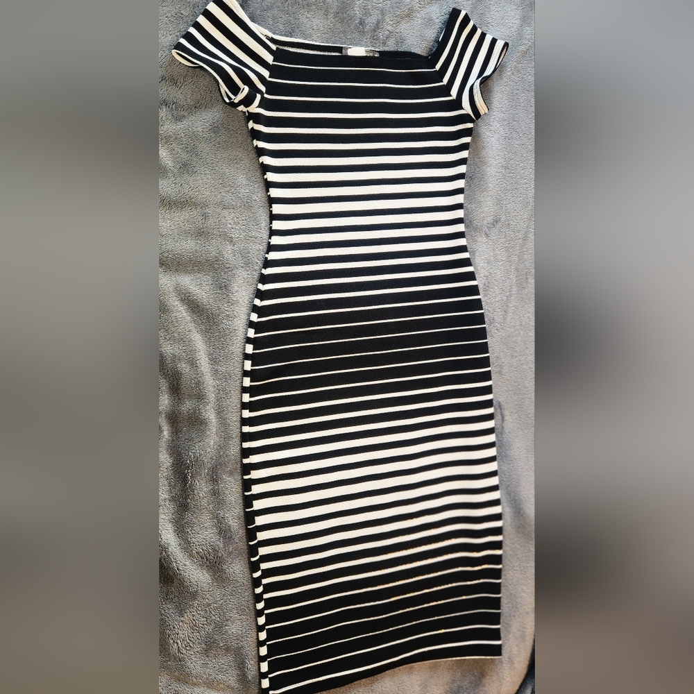 Striped Black and White Off-Shoulder Dress